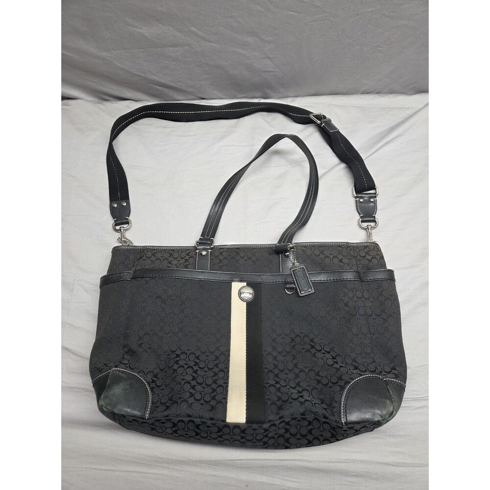 Coach XL Weekender Canvas Leather Trim Travel Bag Tote